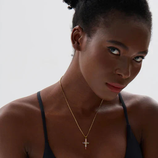 Cross Pendant Necklace Set with Zirconia Crystals