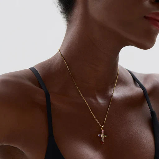 Cross Pendant Necklace Set with Zirconia Crystals