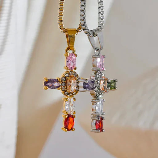 Cross Pendant Necklace Set with Zirconia Crystals