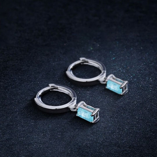 Silver Hoop Earrings with Blue Paraíba Tourmaline Pendant
