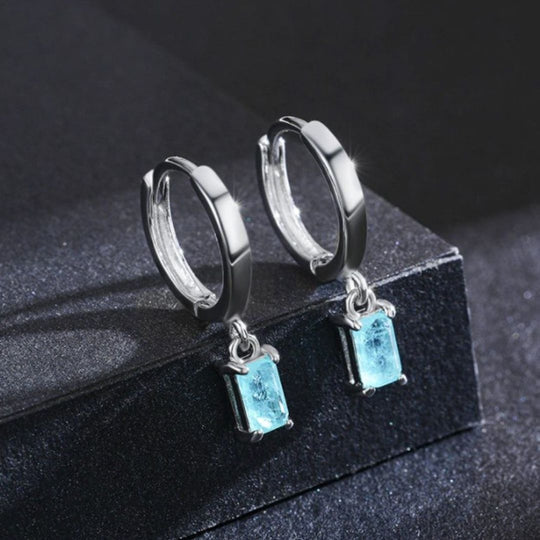 Silver Hoop Earrings with Blue Paraíba Tourmaline Pendant