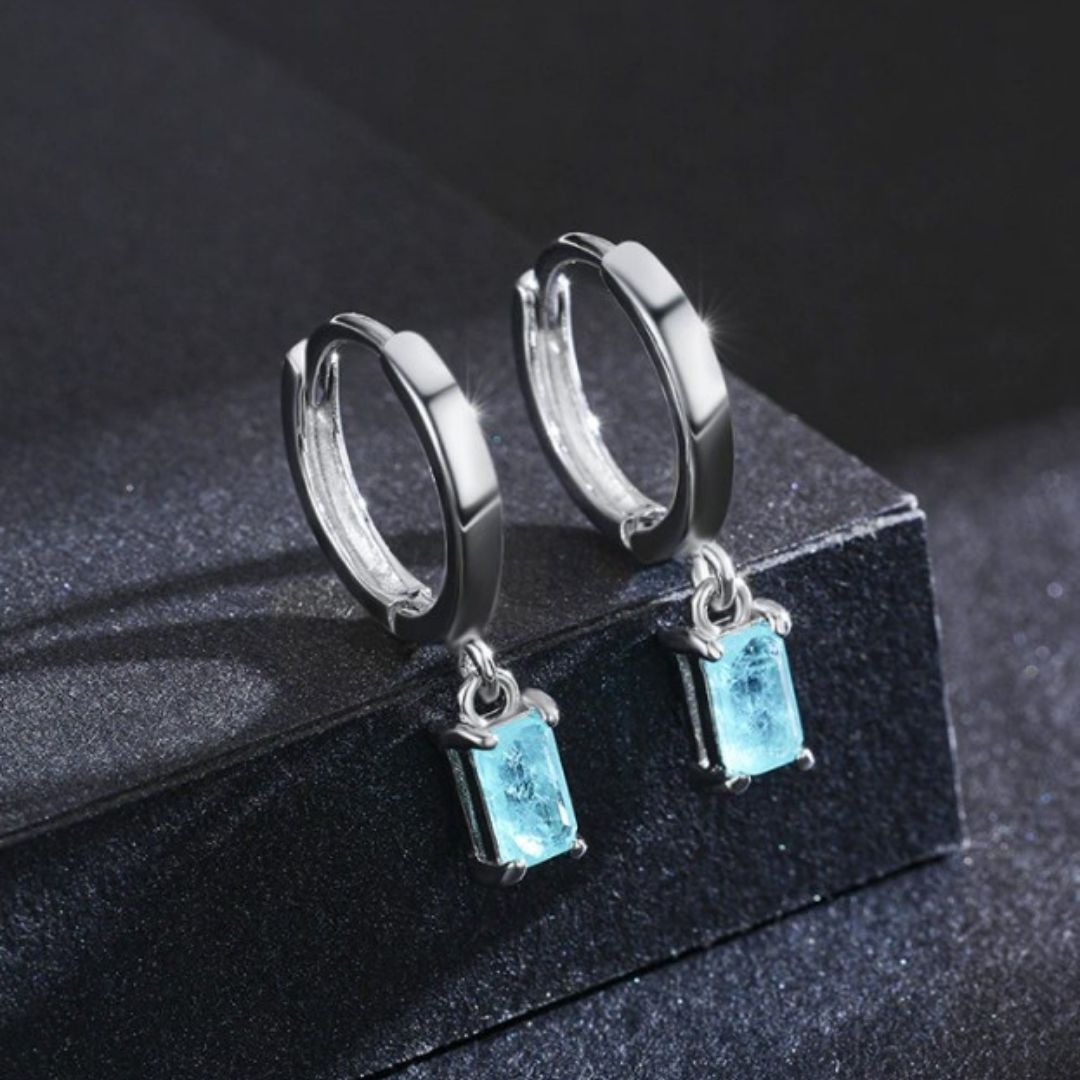 Silver Hoop Earrings with Blue Paraíba Tourmaline Pendant