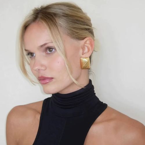 Textured Geometric Square Earrings Plated in 18K Gold