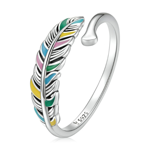Colourful Feather Ring in 925 Silver
