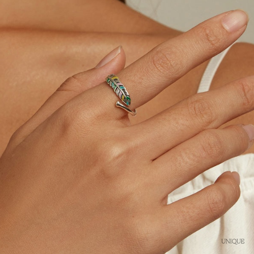 Colourful Feather Ring in 925 Silver