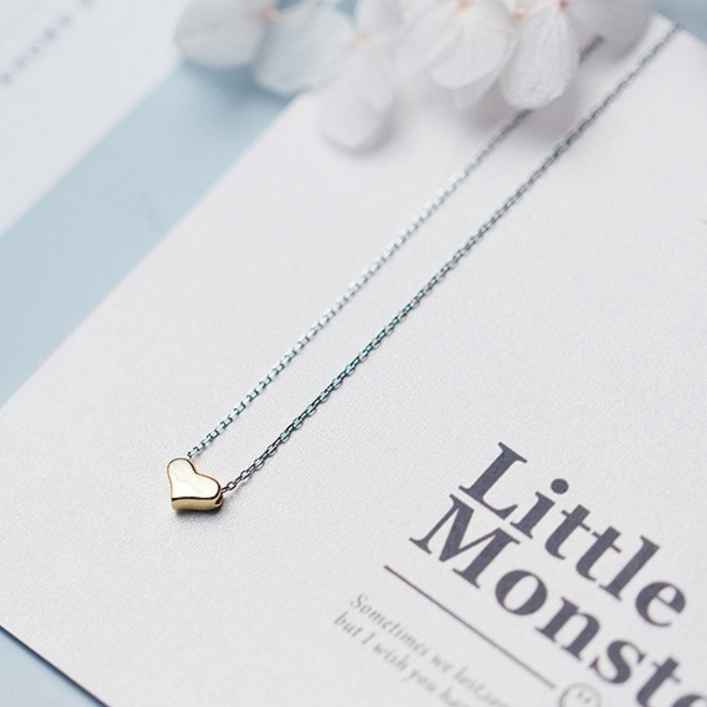 Golden Heart Necklace with Silver Chain