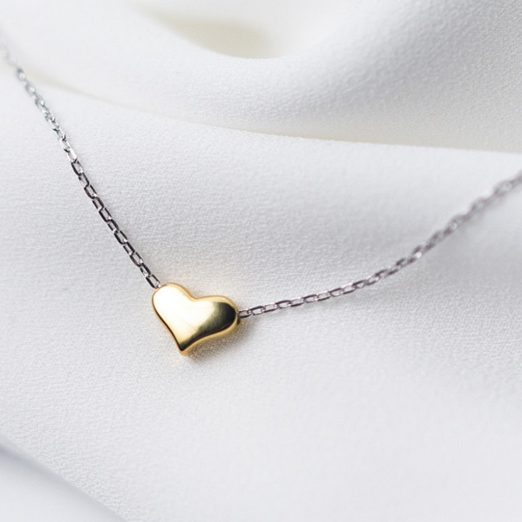 Golden Heart Necklace with Silver Chain