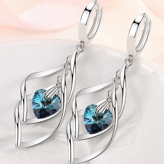 Silver Blue Heart Earrings with Cyanite Stone