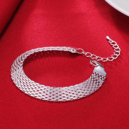 Silver Bracelet with Woven Chain