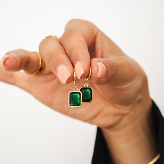 Hoop Earrings with Emerald Pendant