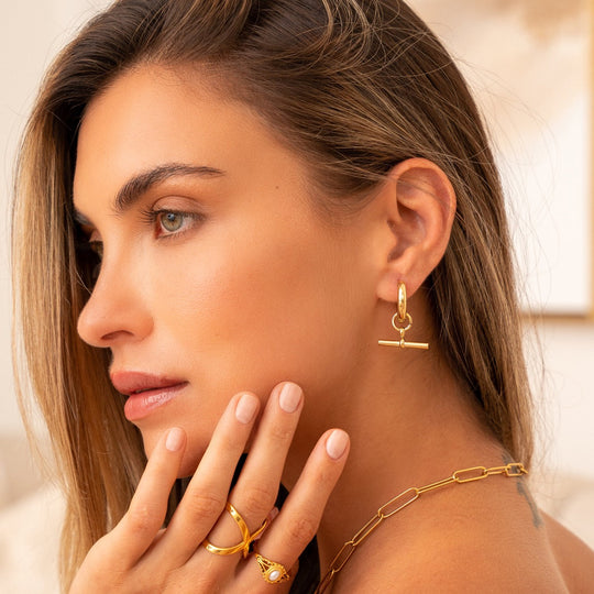 Gold Plated 18K Hoop Earrings with Pendant