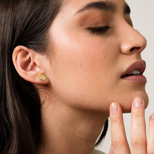 Hamsa Hand Earrings Plated in 18K Gold