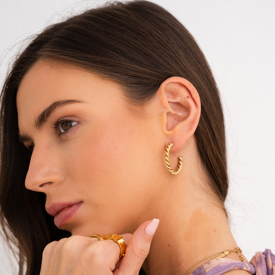 Twisted Half Hoop Earrings Plated in 18K Gold