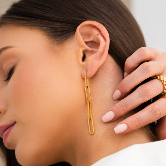 Gold Chain Earrings Plated in 18K Gold