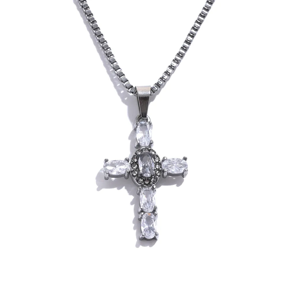Cross Pendant Necklace Set with Zirconia Crystals
