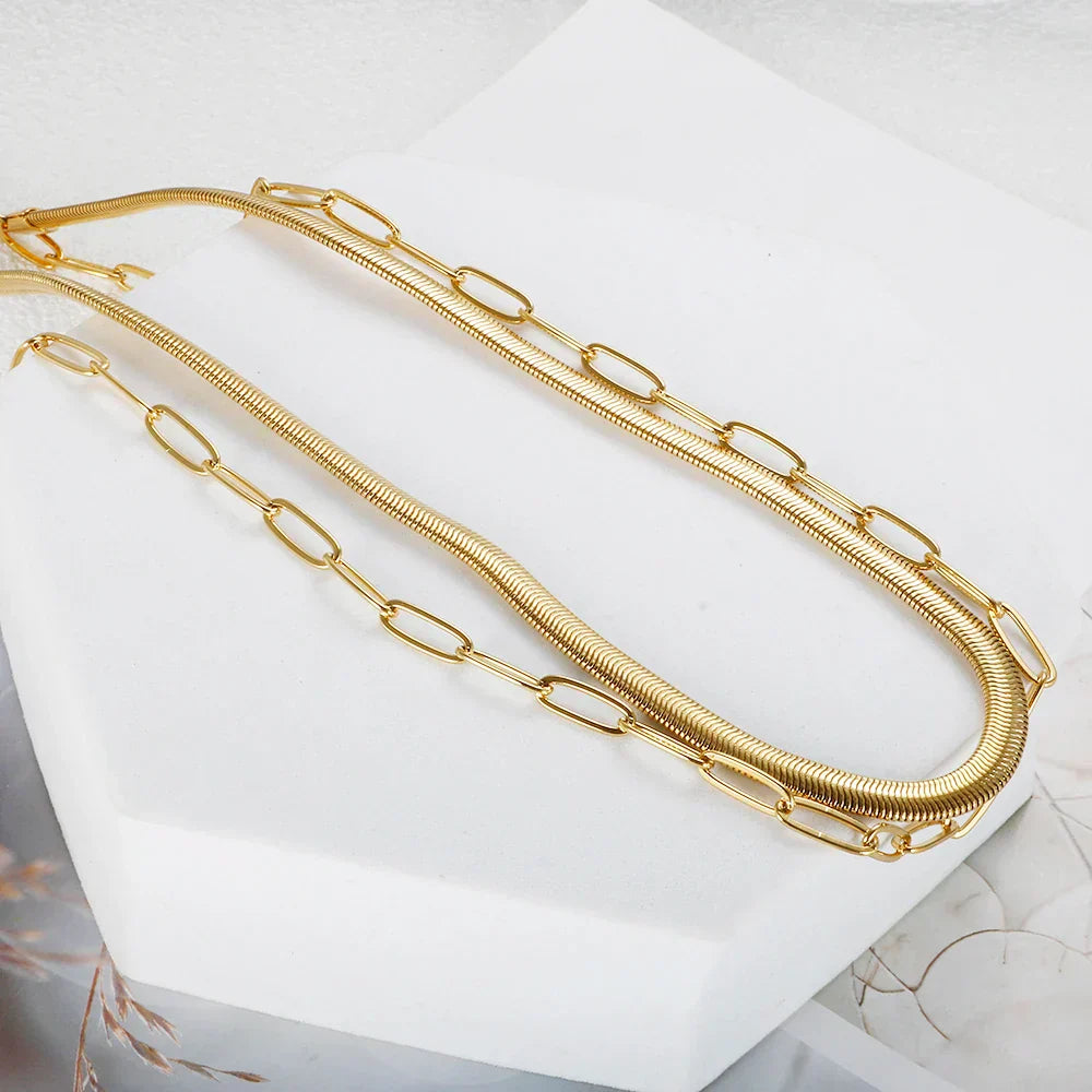 Double Mesh and Link Necklace Plated in 18K Gold