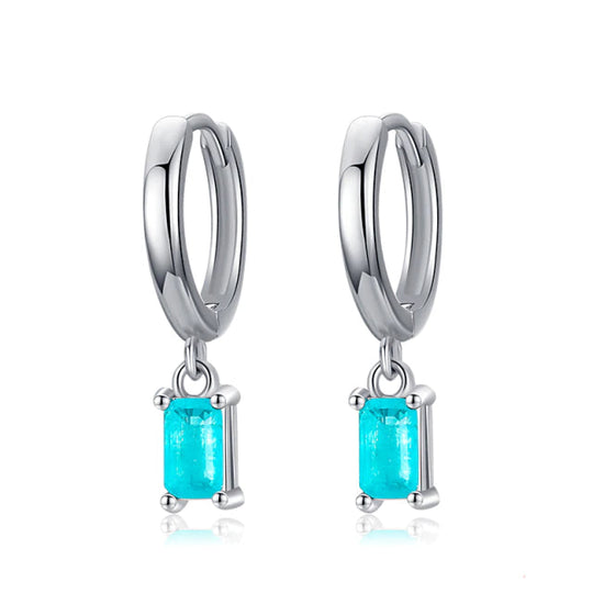 Silver Hoop Earrings with Blue Paraíba Tourmaline Pendant