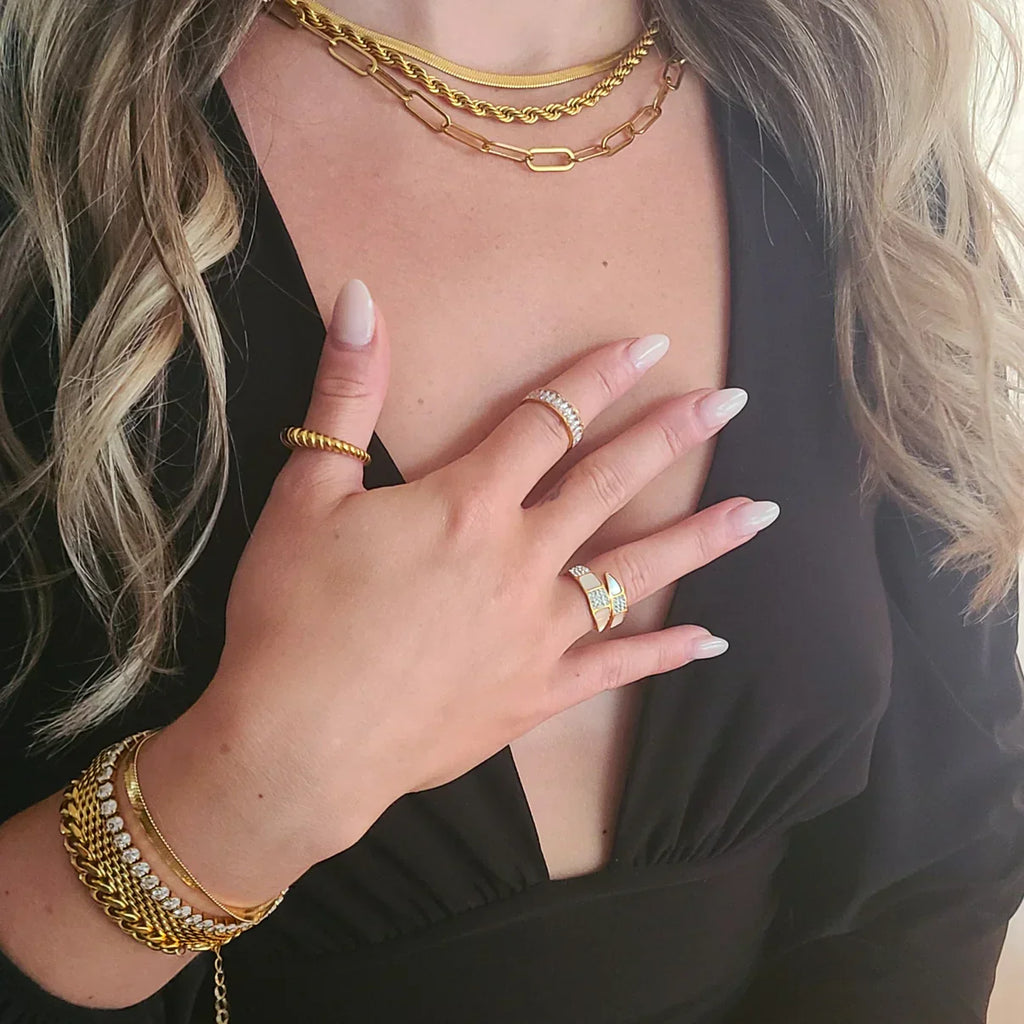 Spiral Ring with Zirconia Plated in 18K Gold