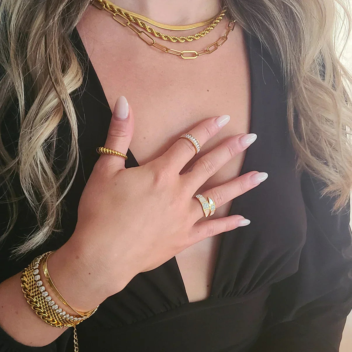 Spiral Ring with Zirconia Plated in 18K Gold