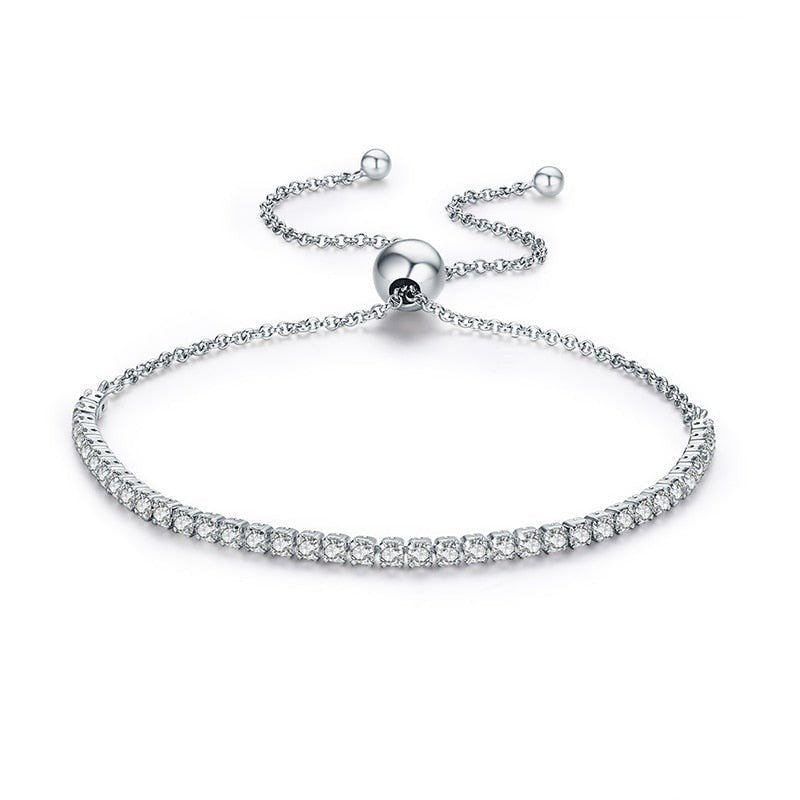 Trendy Adjustable Bracelet with Cubic Zirconia in Silver