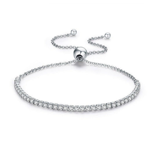 Trendy Adjustable Bracelet with Cubic Zirconia in Silver