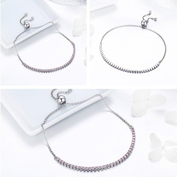 Trendy Adjustable Bracelet with Cubic Zirconia in Silver